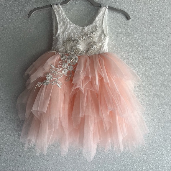 2Bunnies Girl Peony Lace Back A-Line Tiered Tutu Tulle Flower Girl Dress 12M - Picture 8 of 16